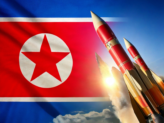 北朝鮮国旗とミサイル