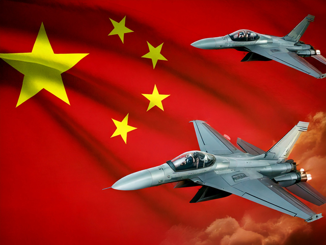 中国国旗と戦闘機