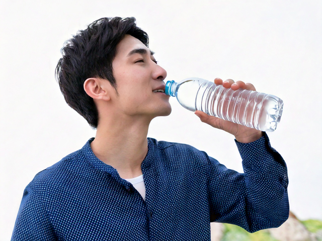 水を飲む男性