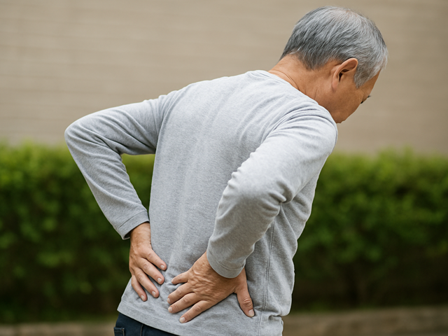 腰を押さえる男性