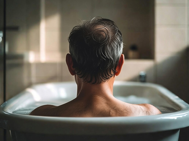 湯船につかる男性