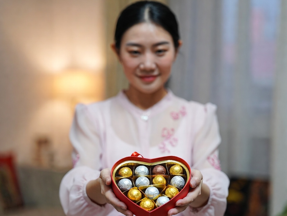 チョコを渡す女性