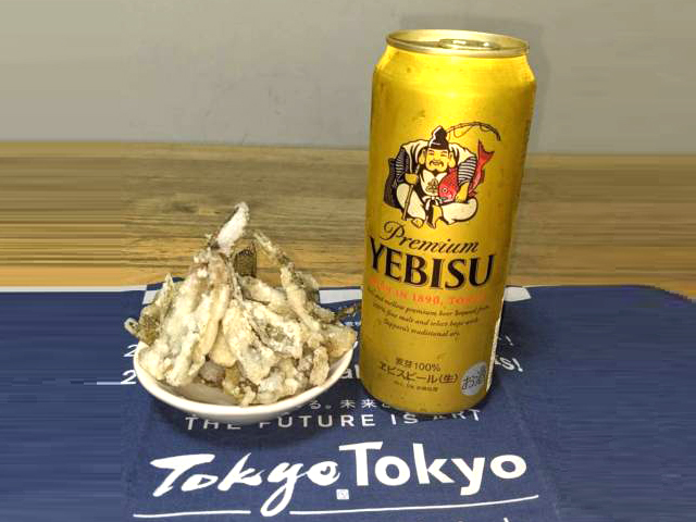 ハゼの天ぷら、缶ビール