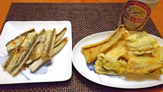 マアナゴの白焼き、天ぷら　